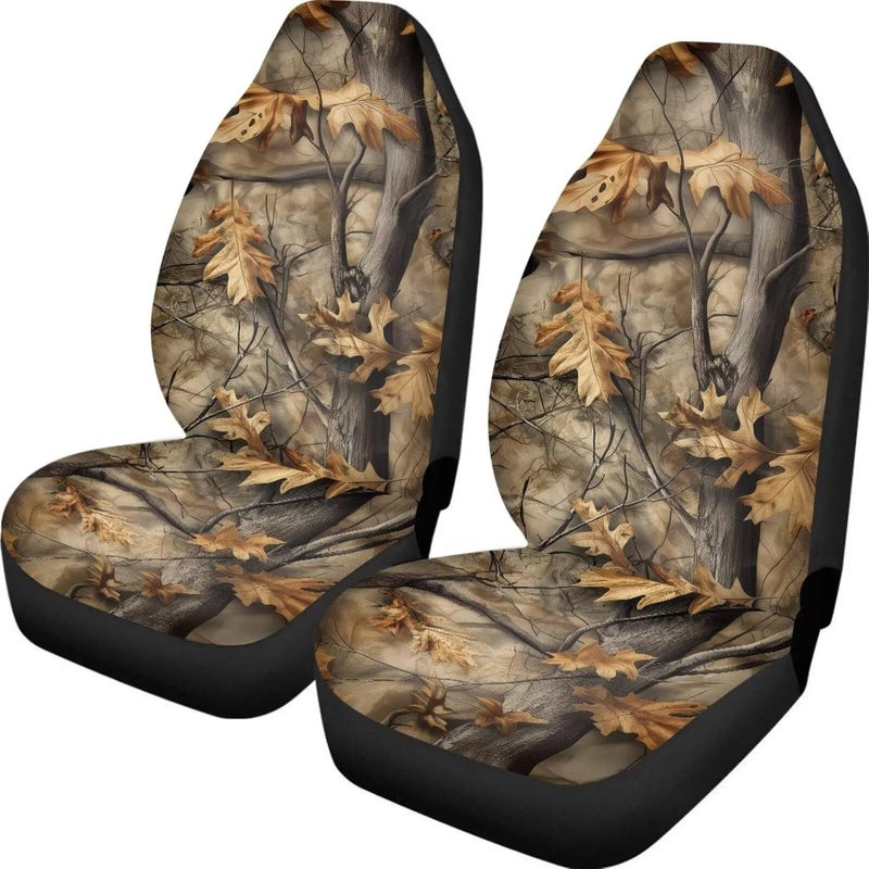 Howilath 2 Piece Car Front Seat Covers Set Anti-Slip Camo Oak Hunting Wood Auto Seats Protector Interior Accessories Fit SUV Sedan Truck - Image 2